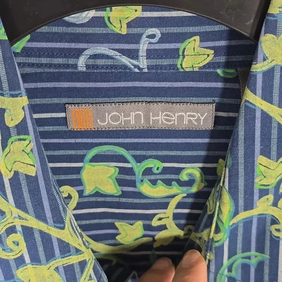 {John Henry} Men's Blue Striped Ivy Print Button-Down Shirt - Size XL - Picture 12 of 13